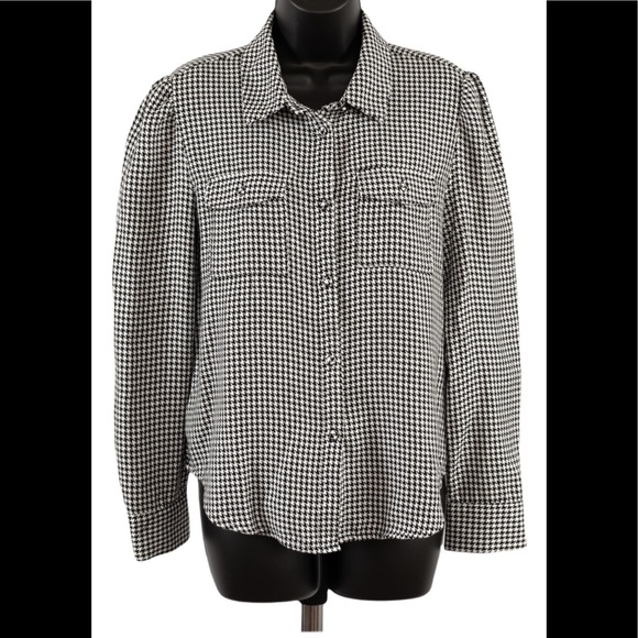 Zara Houndstooth print long sleeve buttons down shirt size M - Picture 1 of 16